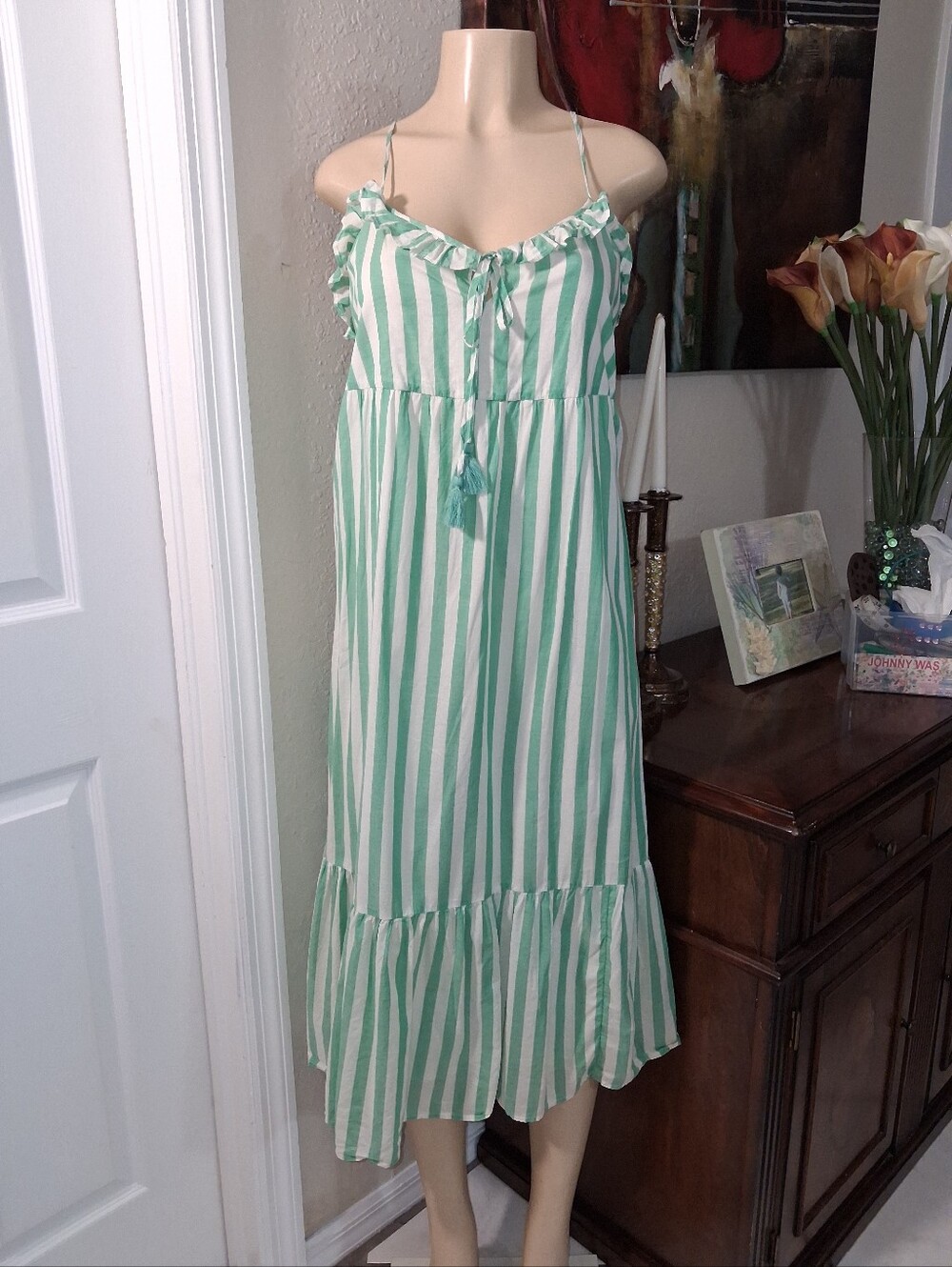 J. CREW GREEN & WHITE STRIPED DRESS SZ XLG